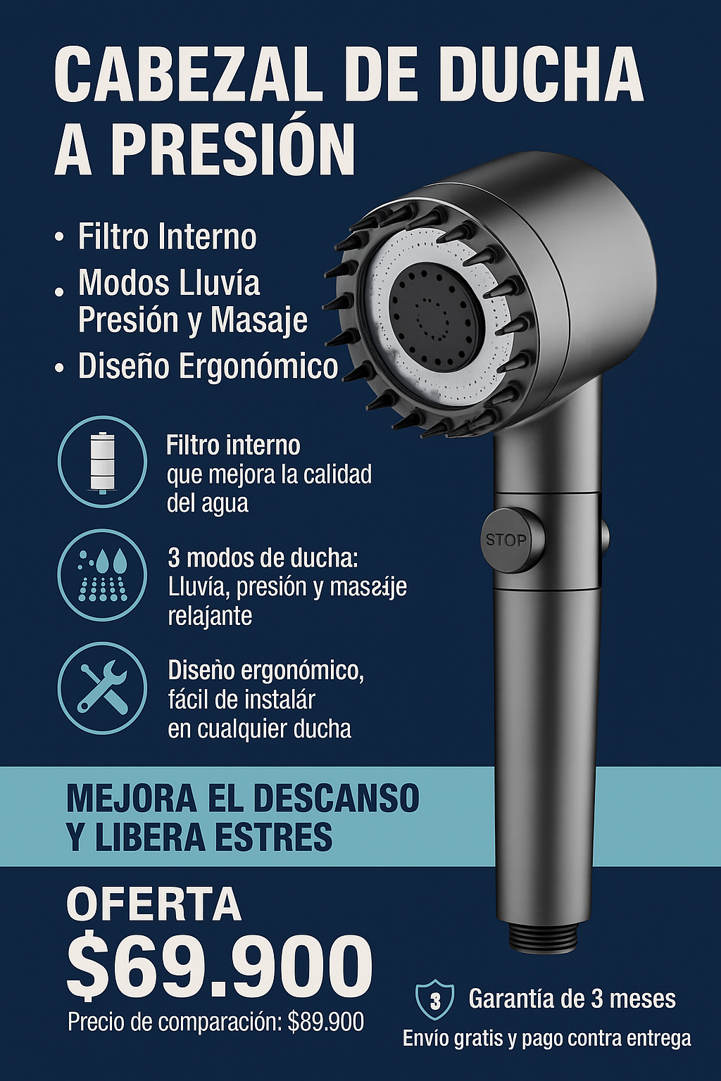 Cabezal de Ducha a Presión con Filtro